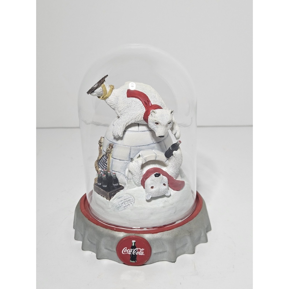 1995 Franklin Mint Coca-Cola Polar Bears Ice Cold Fun Glass Dome Figurine